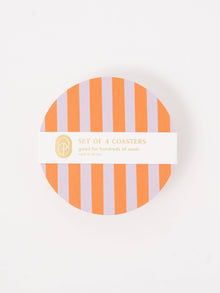  Ultra Violet and Orange Striped Coaster - Set of 4