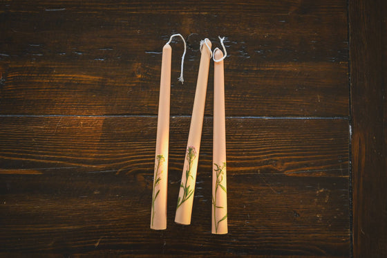 Floral Inlaid Taper Candles - Set of 3