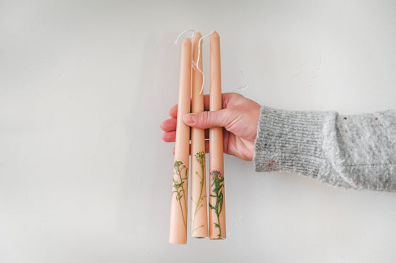 Floral Inlaid Taper Candles - Set of 3