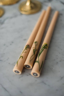 Floral Inlaid Taper Candles - Set of 3