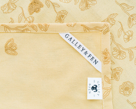 Yellow Poppy Embroidered Tea Towel