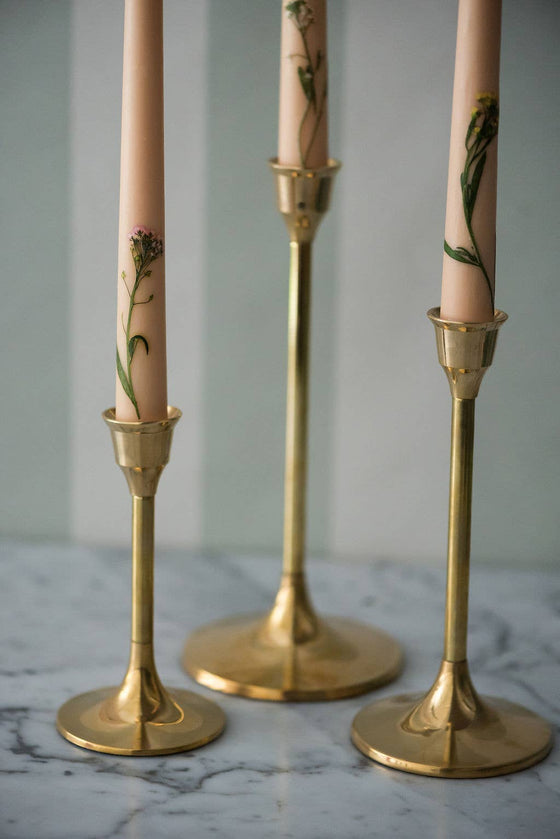 Floral Inlaid Taper Candles - Set of 3