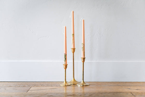Floral Inlaid Taper Candles - Set of 3