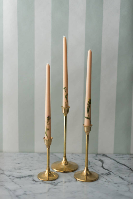 Floral Inlaid Taper Candles - Set of 3