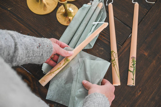 Floral Inlaid Taper Candles - Set of 3